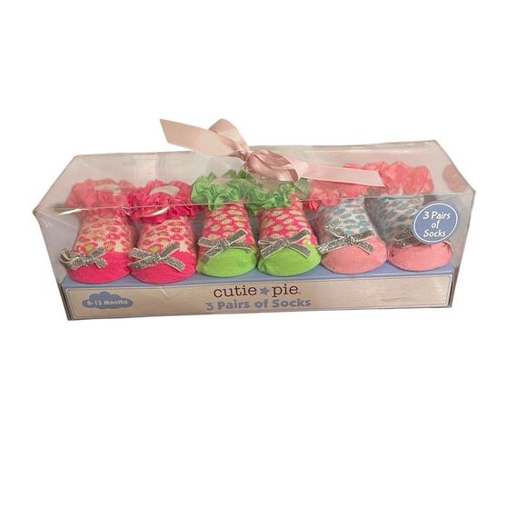 Cutie Pie Brand Ruffle Floral Socks Pink, Green, Blue Size 0-12M - Picture 1 of 6